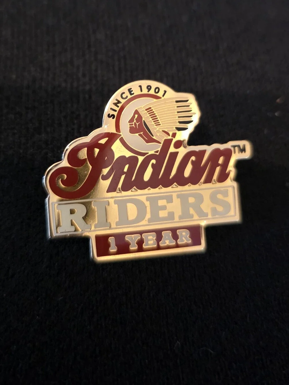 Indian Motorcycle Lapel Pin Indian Riders Since 1901 1 Year Membership Gold Tone